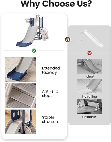 Miniatura 8 de Juego de tobogán para niños con aro de baloncesto y telescopio, tobogán y escalador para niños y niñas, juguete de patio de recreo, divertido juego