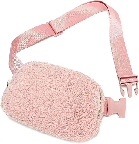Cadoline Bolso de mano con cinturón Sherpa de felpa polar rosa claro 14 x 20,5 x