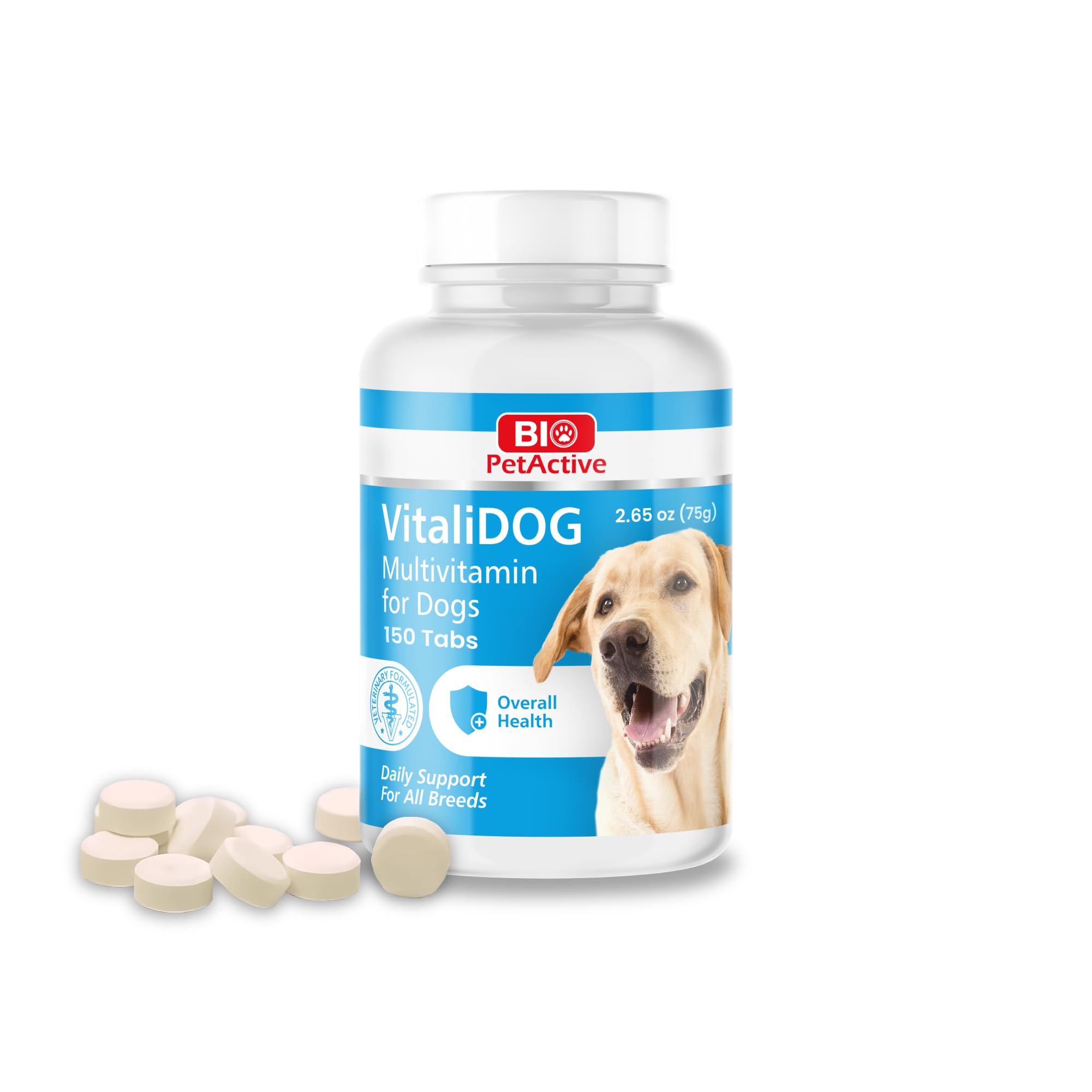 Bio PetActive VitaliDOG Multivitamin Chews for Dogs with Biotin, Vitamins A E B-Complex & Amino Acids - Supports Healthy Skin, Shiny Coat & Overall Wellness - 150 Chewable Tablets