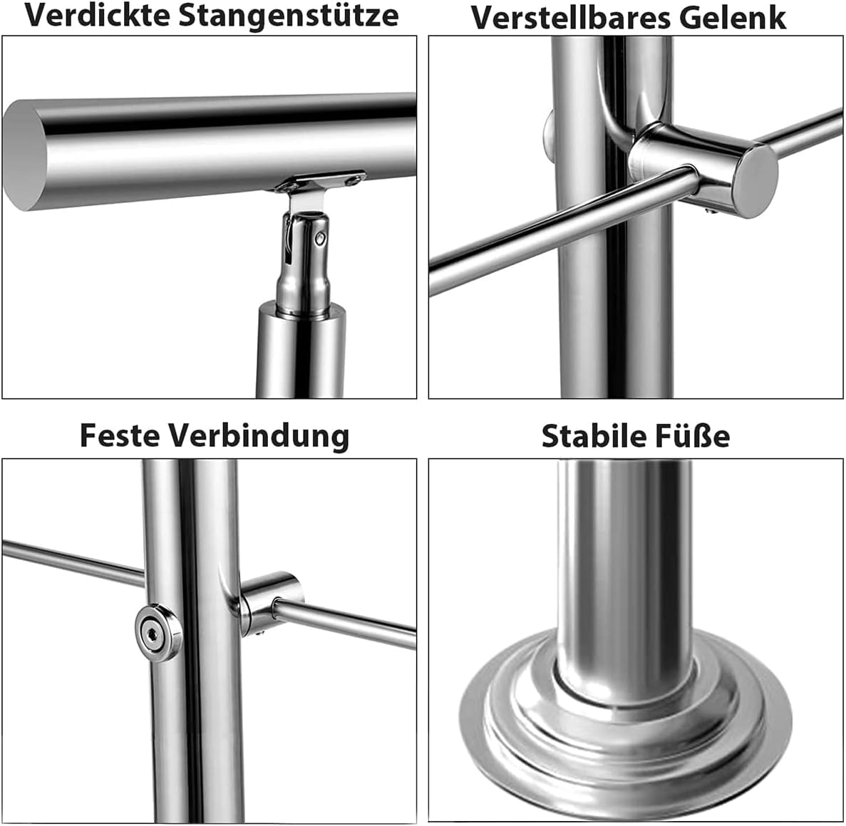 Edelstahl Handlauf Geländer für Treppen Brüstung Balkon mit 2 Querstreben - Innen und Außen Handlauf Geländer Treppengeländer Edelstahl Brüstung Balkon (80CM, 2 Querstreben)