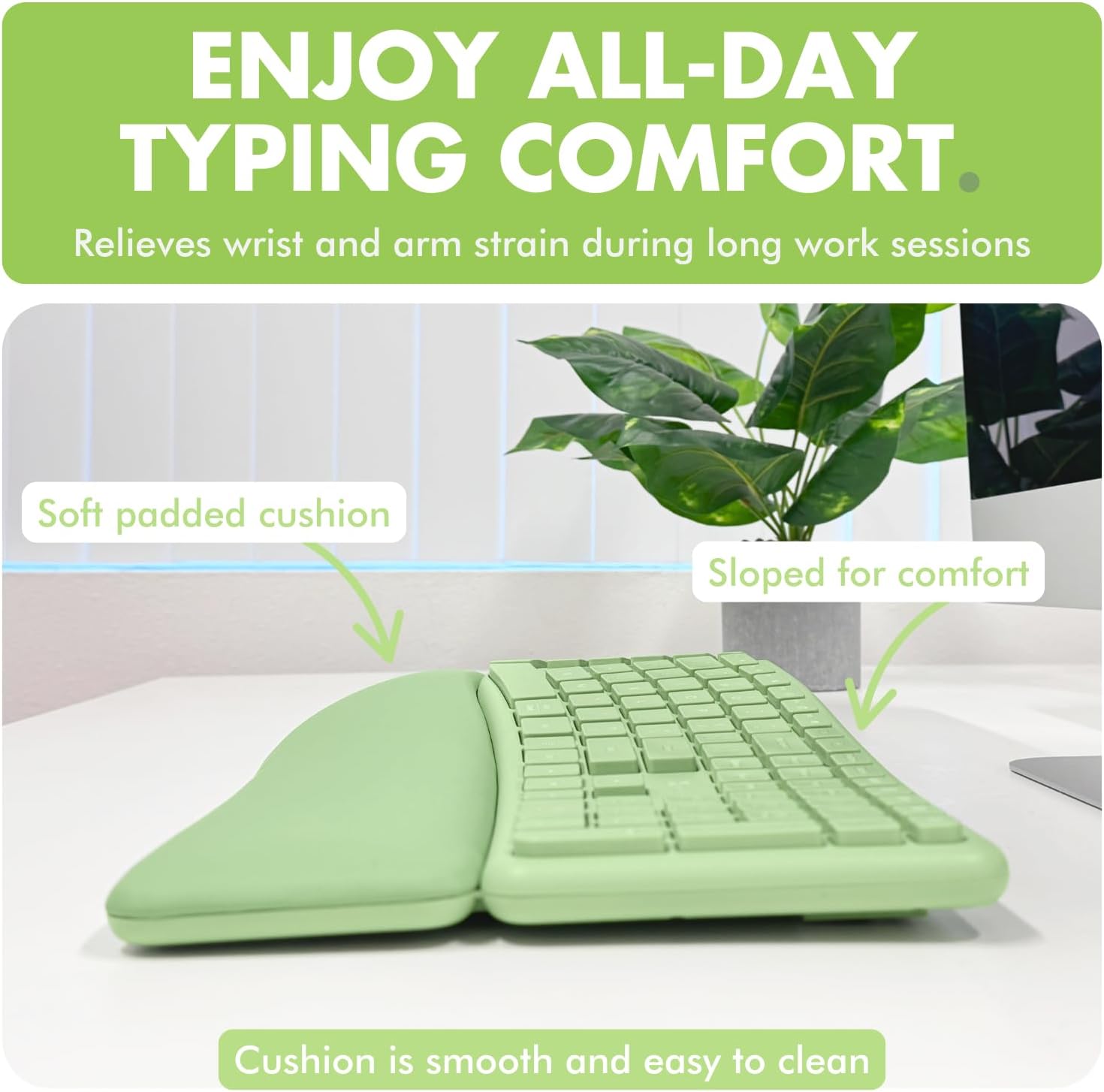 X9 Green Ergonomic Keyboard Mouse Wireless Combo - Type Comfortably Longer - 2.4G/Bluetooth Split Keyboard, Multi-Device, Soft Wrist Rest, Rechargeable, Silent Ergo Keys - Laptop, PC, Mac,iOS,Android