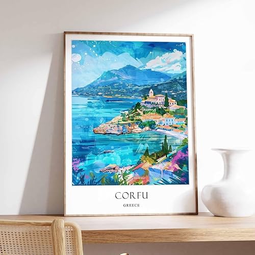5 Corfu Poster Greece Poster Mediterranean Poster European Poster Corfu Travel Poster Corfu Tra Poster A5 - Wall Art Home Decor Movie Poster Canvas Film Cinema Retro Vintage Cult Classic Nostargic Sa
