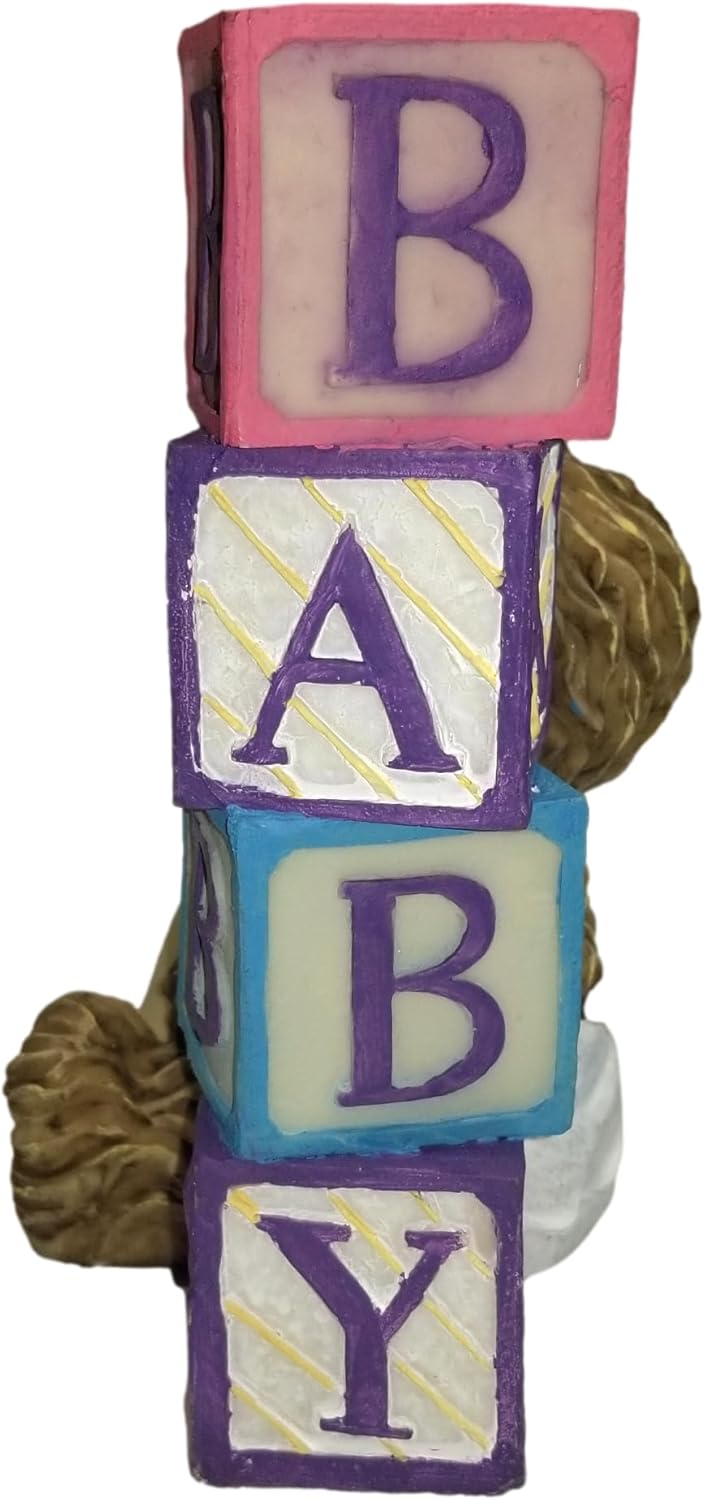 Generic Resin Vase with Teddy Bear Figurine Holding Bottle and Blocks Spelling Baby, Baby Shower Decor