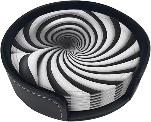 Juego de 6 posavasos con diseño de ilusión óptica en espiral, estilo GIF, de piel sintética, de alta calidad, para mesa de café y posavasos