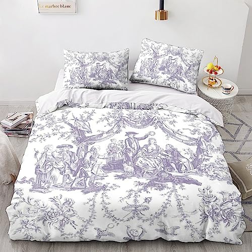 LENTLY Motif de la Toile de Jouy 3 Pièces Ensemble Housse De Couette 3D Imprimé Literie Couette Housse De Couettes Ultra Doux Microfibre Hypoallergénique Couette Sets King（220x240cm）