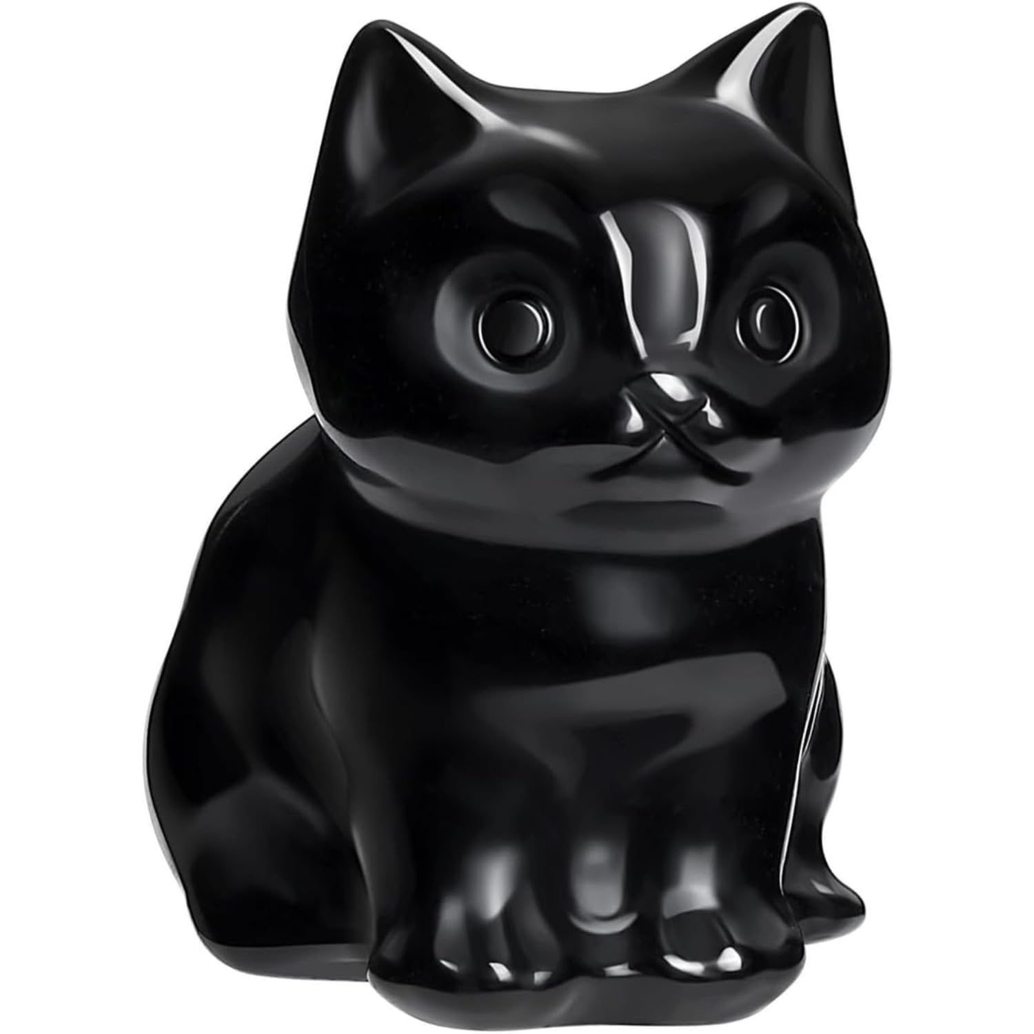 Dytartzx Black Rose Quartz Crystal Cat Figurine，Healing Gemstone Carving，Lucky And Cute Cat Statue For Home And Office (Black)