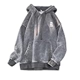 Mens Vintage Hoodies Distressed Hooded Sweatshirt Graphic Pullover