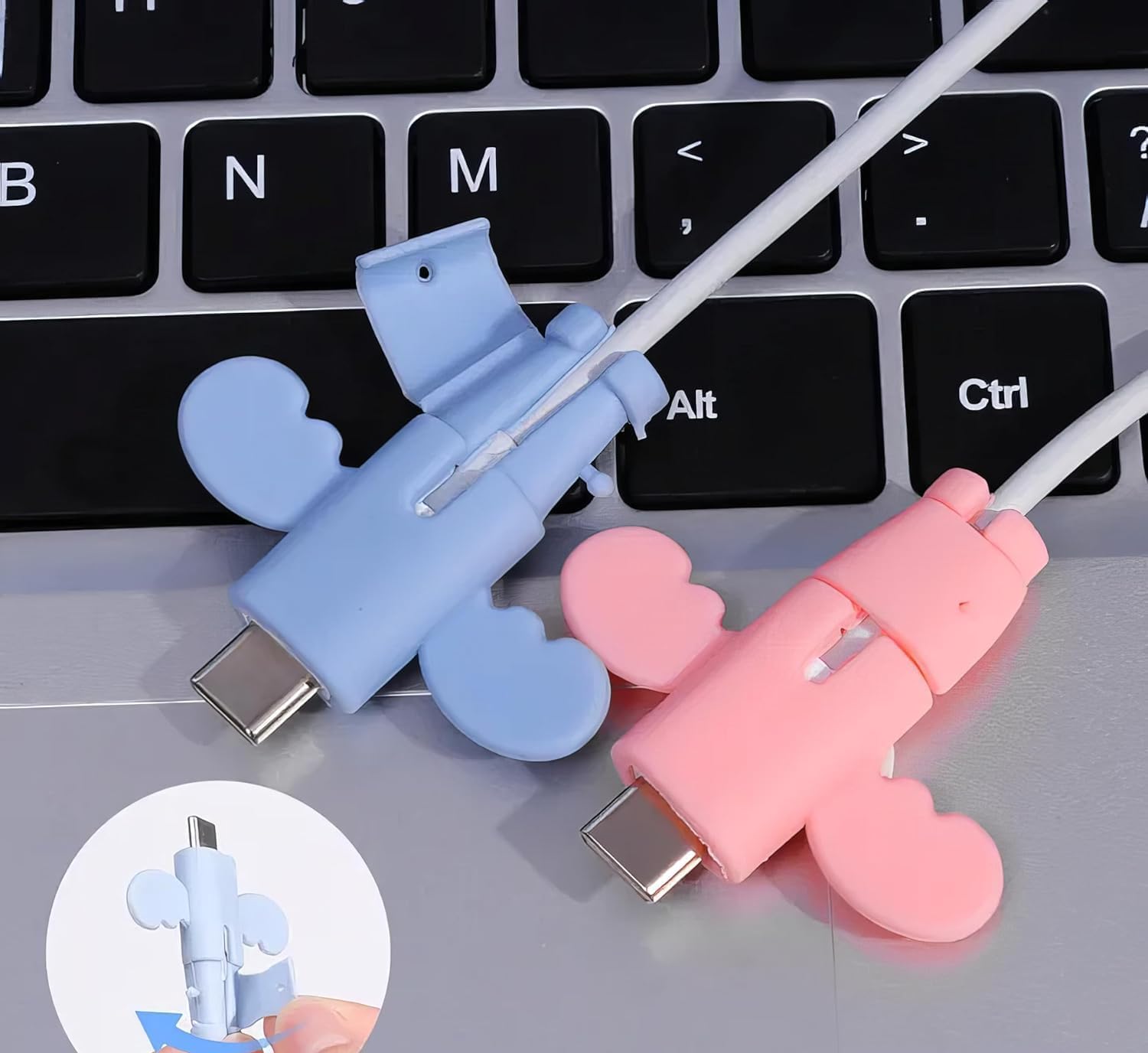 Ganraj Silicon Charger Cable Protector | Universal Silicon Angel Wings Charging Cable Protector Anti-Break Cord Saver | Data Cable Cover | Multi-Color Pack of 6 1 2