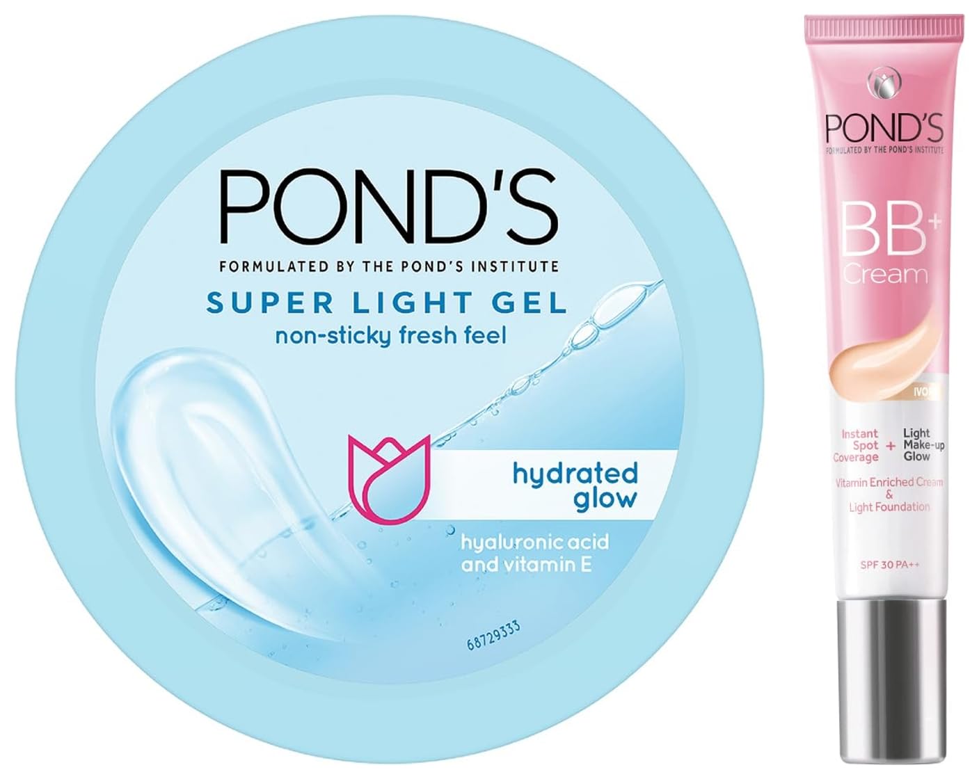 Super Light Gel Oil Free Moisturiser With Hyaluronic Acid + Vitamin E, 200 ML&POND'S BB+ Cream, Instant Spot Coverage + Light Make-up Glow, Ivory 18g
