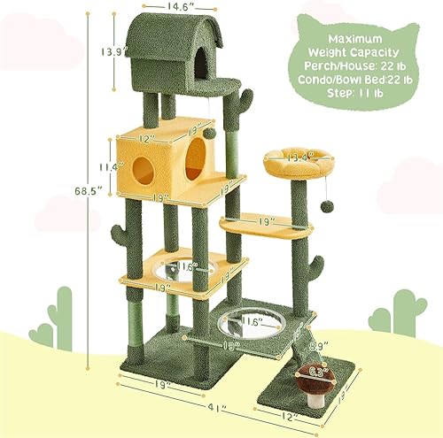 Miniatura 9 de Yaheetech Árbol de cactus para gatos, torre para gatos con temática de oasis de 68.5 pulgadas de alto para gatos de interior, casa de juegos