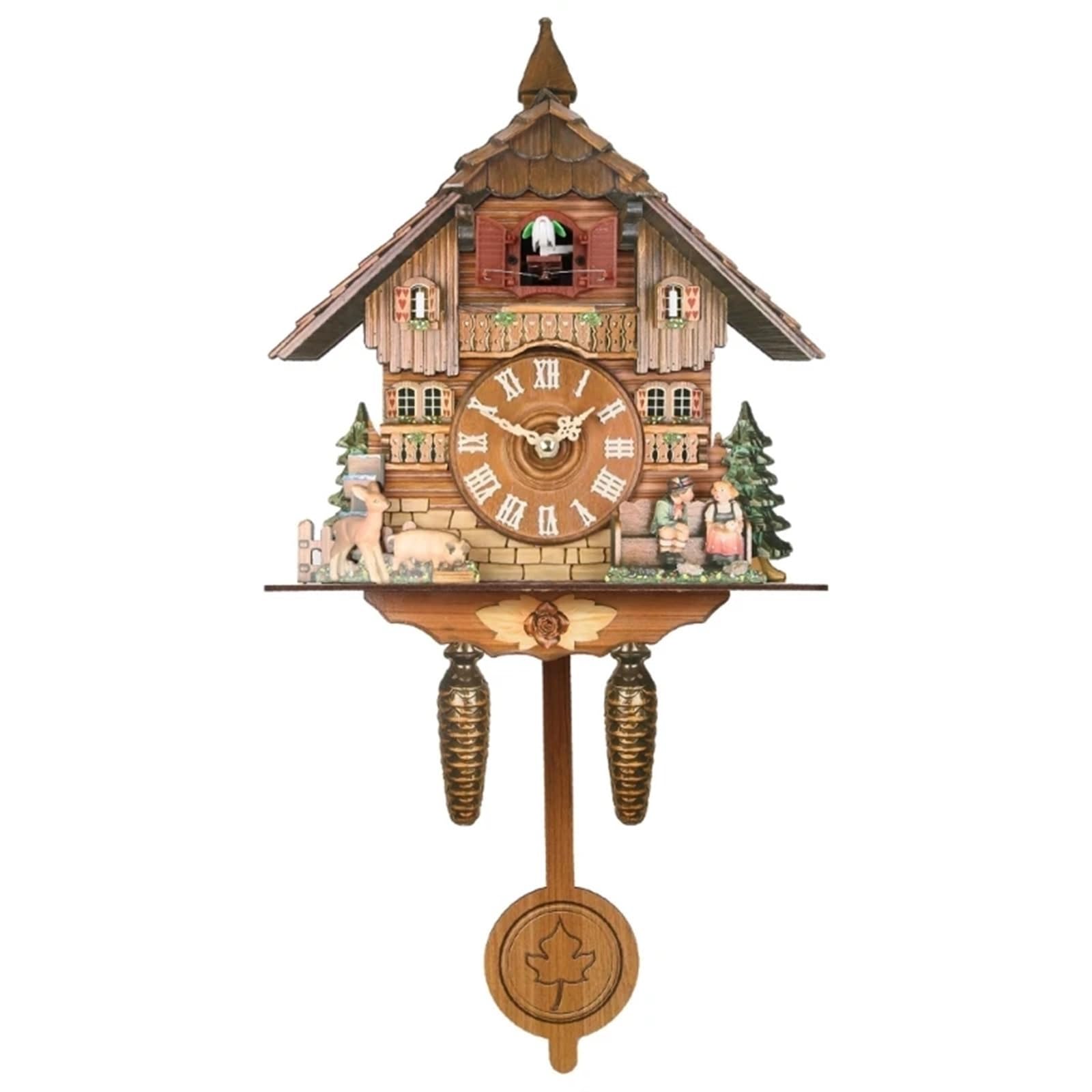 SNGUOQ Wooden Wall Clock Cuckoo Antique Pendulum Hanging Handcraft Swing Alarm Home Restaurant Bedroom Decoration For Bedroom Office(Yellow)