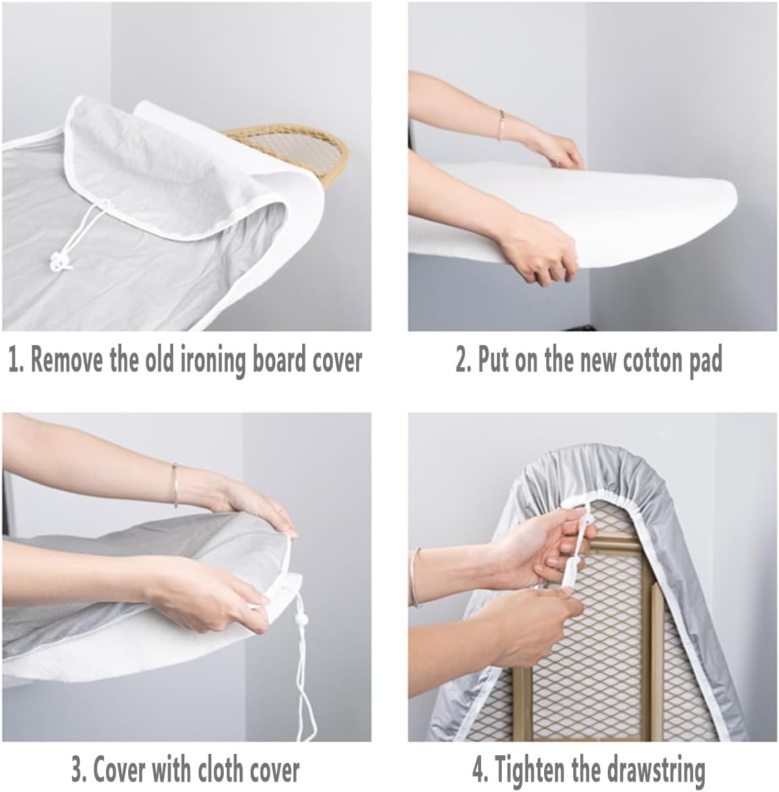 CHEMYO Ironing Board Cover with Extra Thick Padding, Iron Board Cover with Padding with Protective Scorch Mesh Cloth and Fasteners(Blue,48x15in)