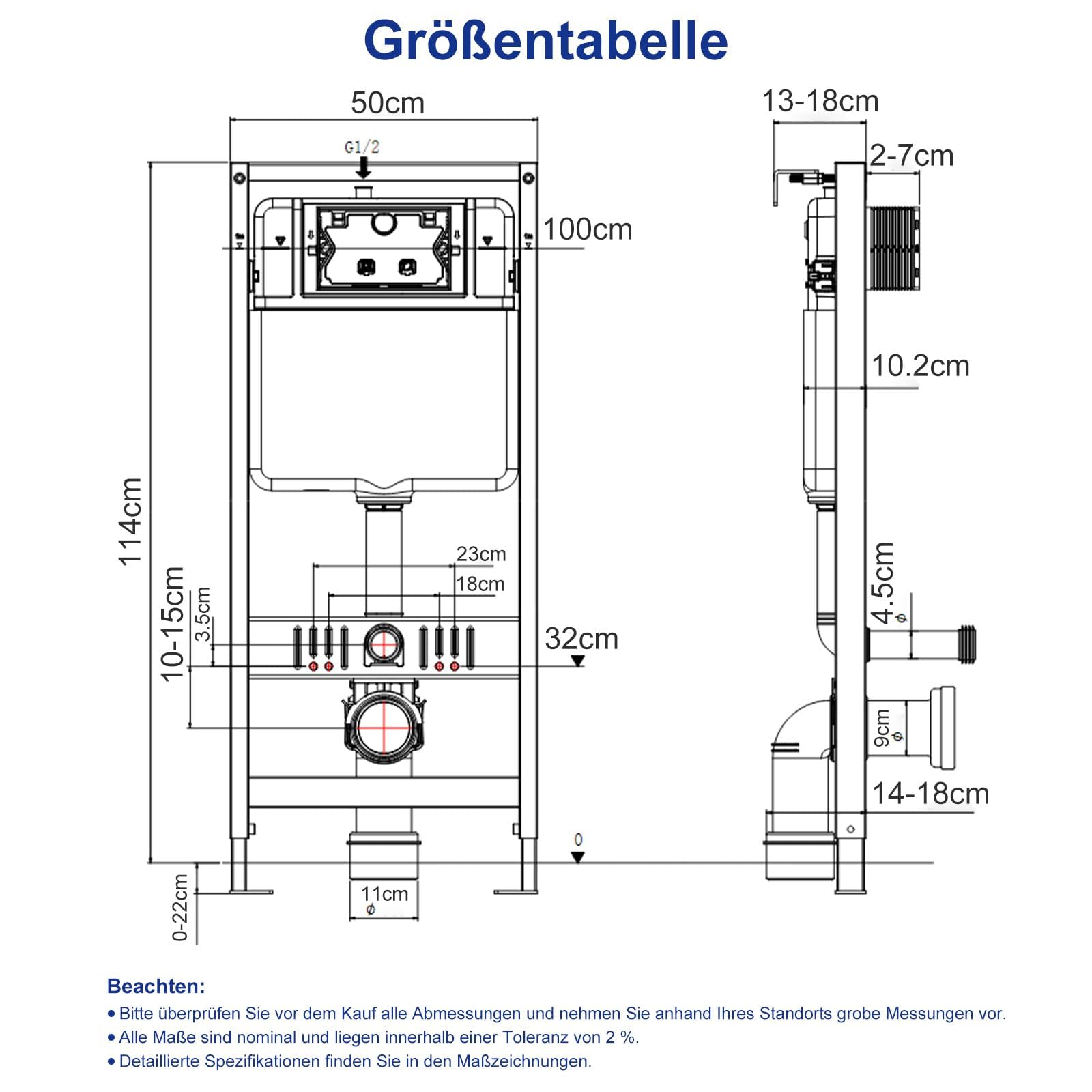 Set pour WC suspendu bâti-support, Élément de WC encastré avec réservoir de chasse et plaque de déclenchement - Rincage double commande, silencieux et gain de place
