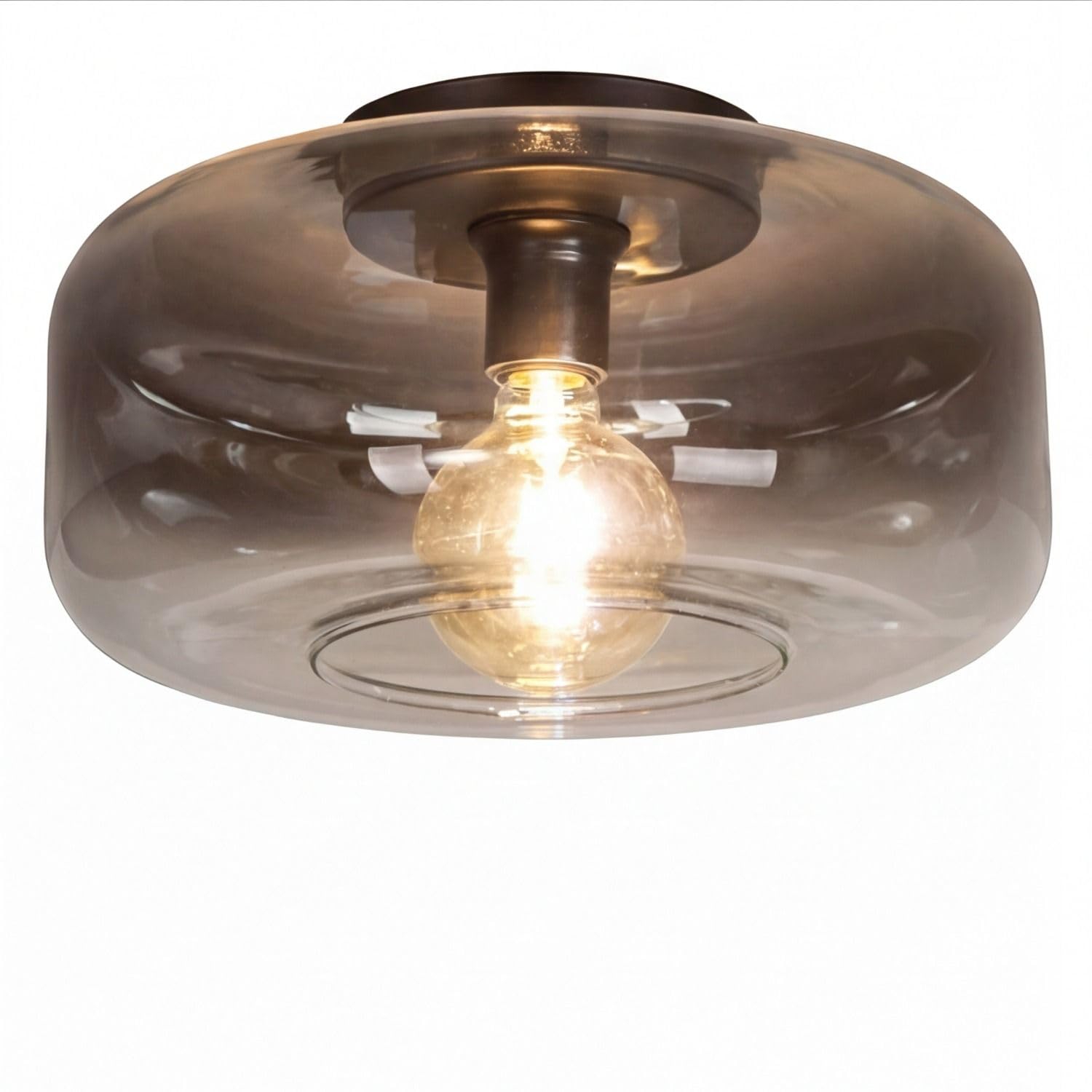 Lámpara de techo de cristal metal gris ahumado salón pasillo cocina oficina Ø 35 cm redonda E27 elegante sin deslumbramiento acogedora lámpara de techo moderna OMURSE