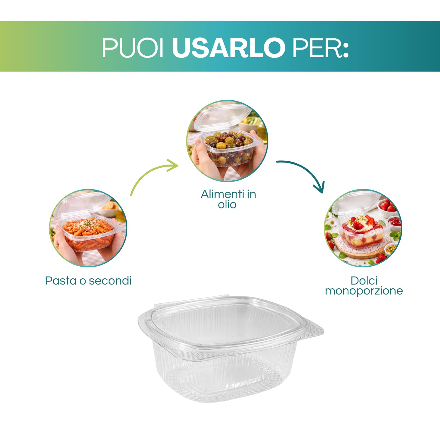 VIRSUS 50 Vaschette ovali in Pet vaschette Trasparenti 500cc con Coperchio Unito. Contenitori con Chiusura ermetica