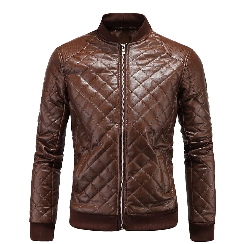 Winter Men's Leather Jacket, British Stand-Up Collar Diamond