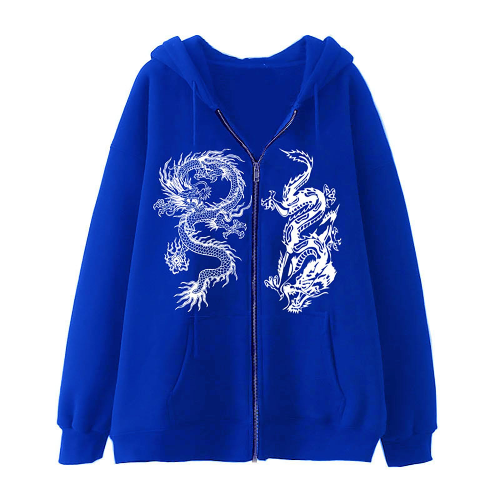 Mymyguoe Felpa con cappuccio da uomo, oversize, Y2K Zip Up, con cappuccio Gothic Dragon Graphic Emo Grunge Old Baggy Fleece Jacket 90S Punk Streetwear Sport Felpa in pile, Wh1, M