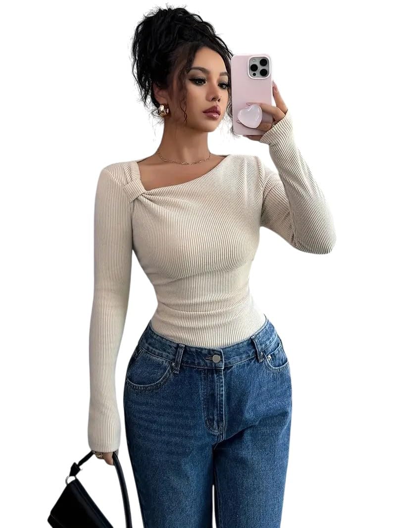 Asymmetric Neck Top for Women-image-17