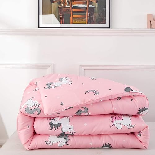 Miniatura 5 de UOZZI BEDDING Bed in a Bag - Juego de edredón reversible de 6 piezas, tamaño individual, color rosa unicornio con estrella arcoíris, microfibra