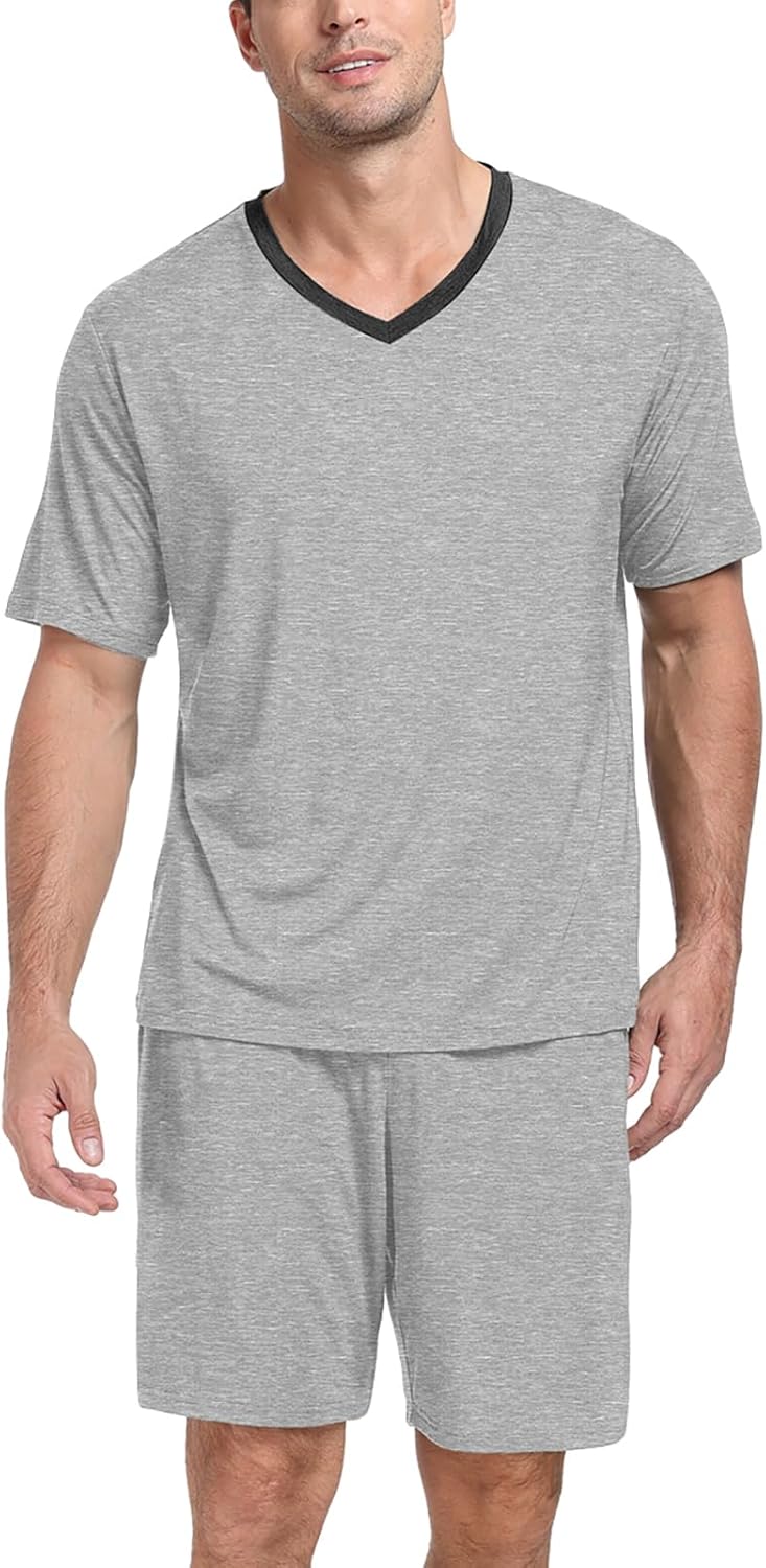 PrinStory Men's Pajama Set Sleepwear Pjs Lightweight Quick Dry Short Sleeve V-Neck Shirts and Shorts Soft Comfy Sleep Sets - Image 7