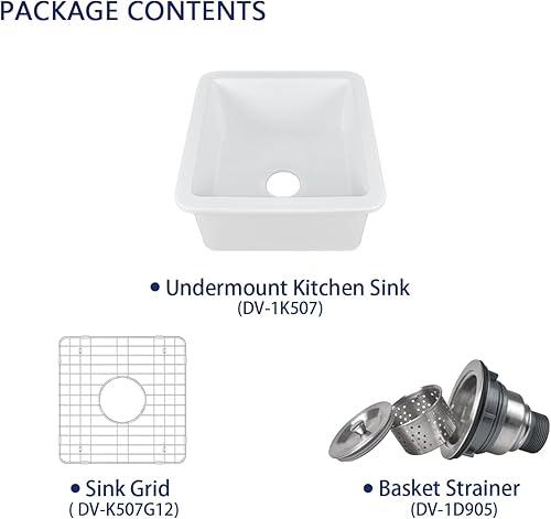 Miniatura 4 de DeerValley Fregadero de Cocina Empotrado de 45.7 cm L x 45.7 cm A Fregadero de Un Solo Tazón de Barro Refractario Cuadrado para Barra con Rejilla y