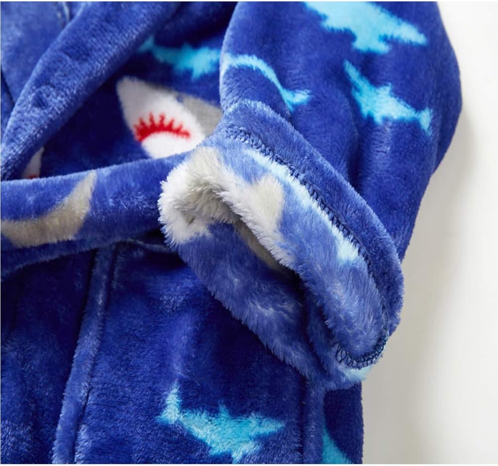 Danlaru Boys Girls Bathrobes,Toddler Kids Hooded Robes Children's Flannel Bathrobes (Cool Shark, 5 Years)
