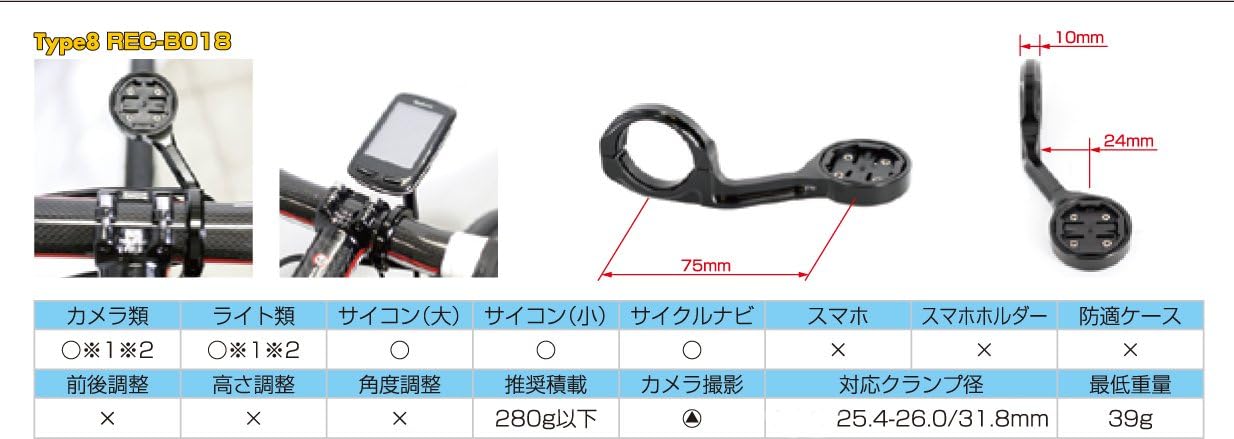 Rec – Mounts Type8 Cycle Gorilla/Garmin/Atlas 3 Brand + Cateye Light or GpPro Wearable Model (rec – b018bmc – cathl)