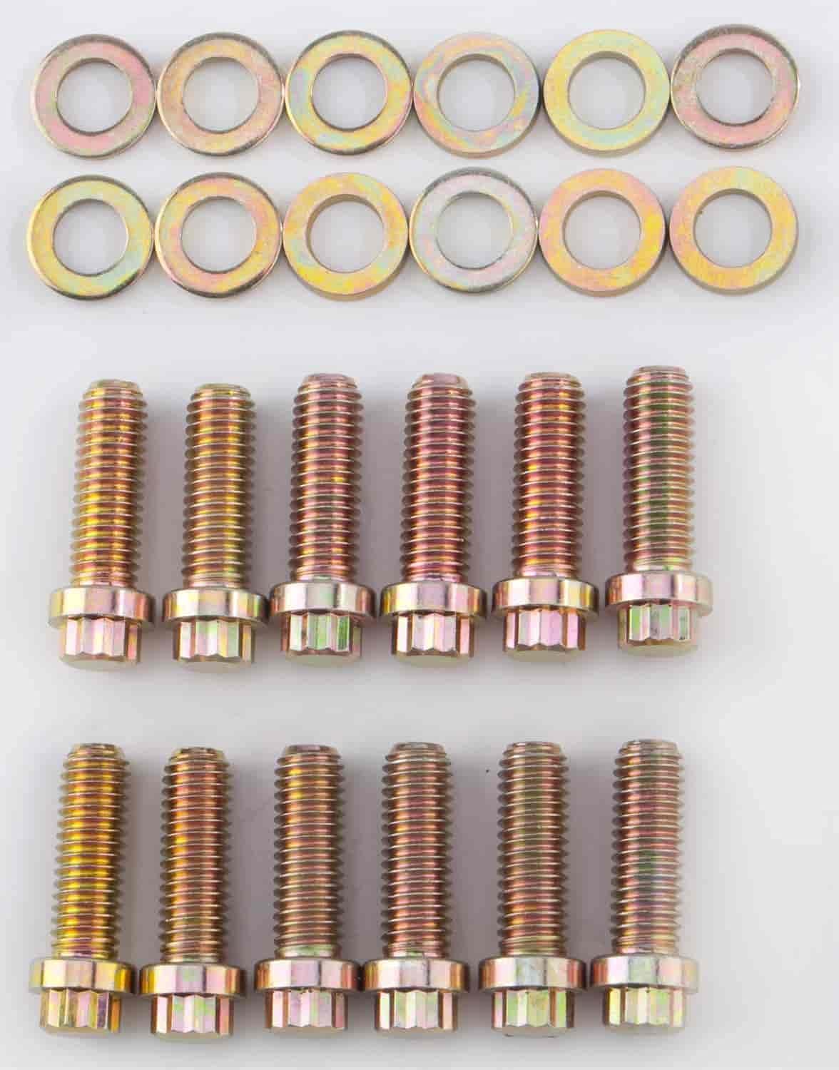 JEGS Intake Manifold Bolts | Fits Small Block Chevy (Except Vortec), All Mopar (except Hemi), And AMC V8 Engines | Includes (12) 3/8"-16 x 1" Hex Head Bolts And (12) Tight Clearance Washers