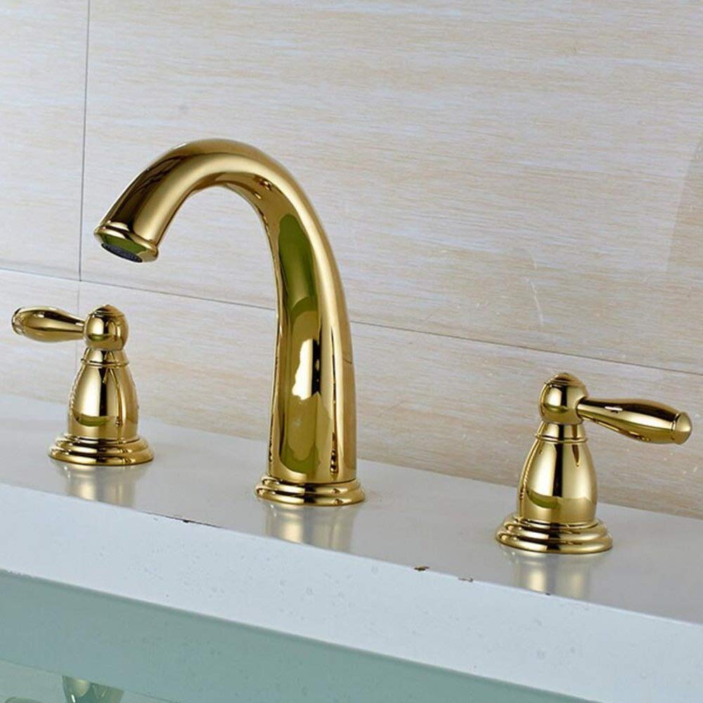Mitigeur de lavabo 3 trous or avec double commande chaleur froide