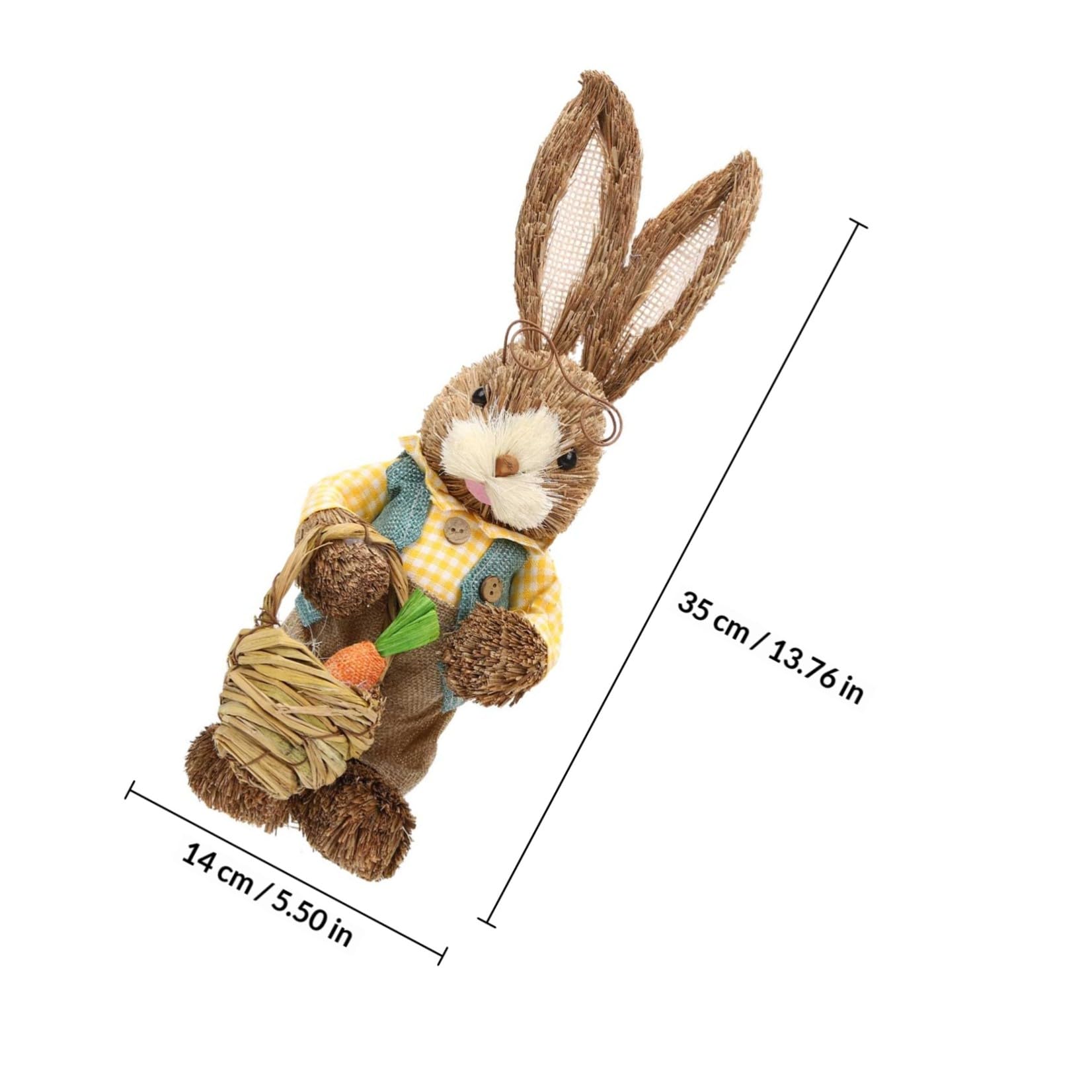 Happyyami Set Coniglio in Paglia e Cotone 2 Pezzi Decorazioni Pasquali 35cm Figurine Coniglio Adorabili per Tavolo e Casa