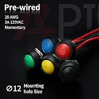 Vista 6 de APIELE Interruptor de botón momentáneo de 0.472 in Mini interruptor redondo impermeable 1A 250V AC SPST NO 2 Pin PBS-33B con cable pre-soldado 6
