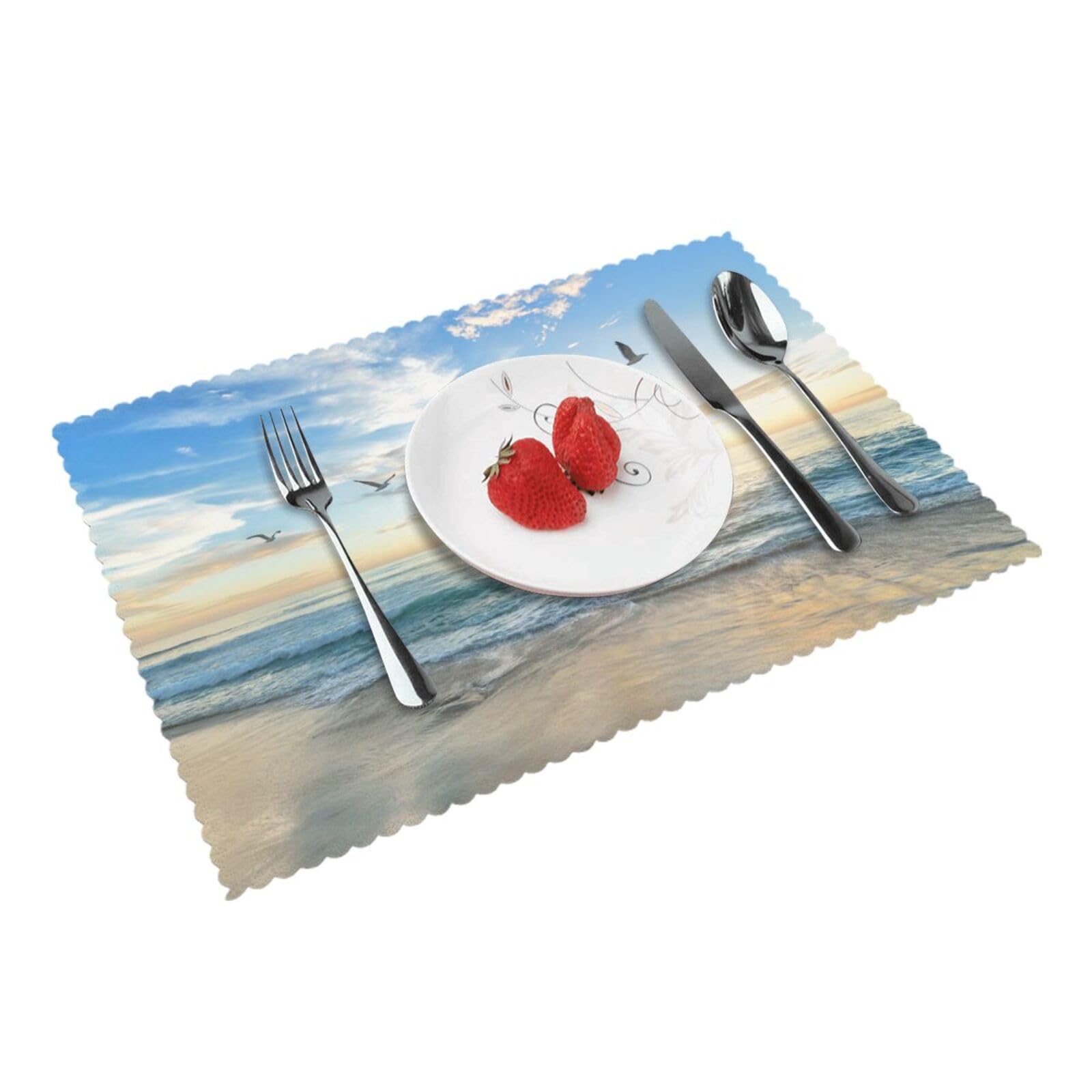 The Beach with Sea Birds Printed Placemats Set of 4 PCS Washable Placemat for Kitchen Table Heat-resistant Table Mats 45x30 CM