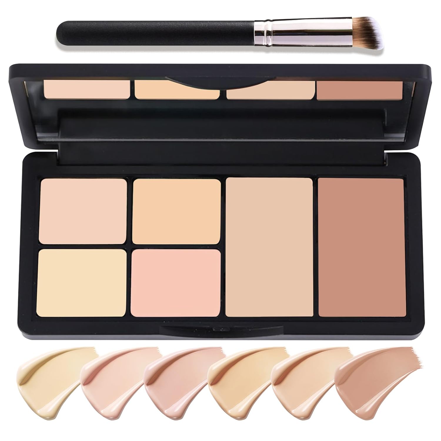 6 Colors Correcting Cream Contour Palette, Long Lasting Makeup Palettes with Concealer Brush, Multi-purpose Contouring Liquid Foundation Makeup Kit