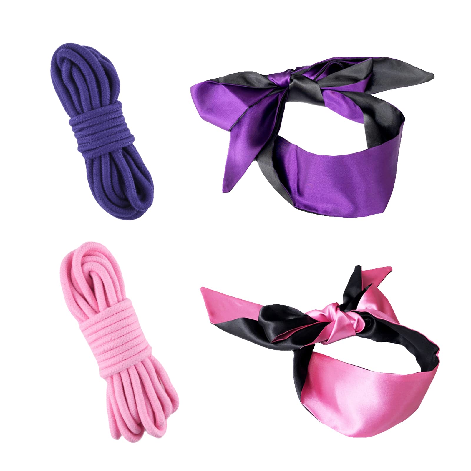 4 set di corde in morbido cotone per rilegatura 5 m lunghezza 8 mm di spessore multiuso durevole corda lunga 2 pezzi (nero/rosso)+2 pz raso di seta benda maschera per gli occhi per i giochi di sonno