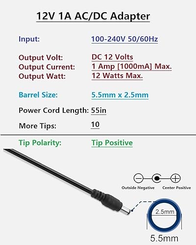 Miniatura 2 de Adaptador de fuente de alimentación DC 12V 1A Adaptador de 12 W ACDC 100-240V 50-60Hz Adaptador de alimentación de CA a CC Transformador de 12 V 1 A