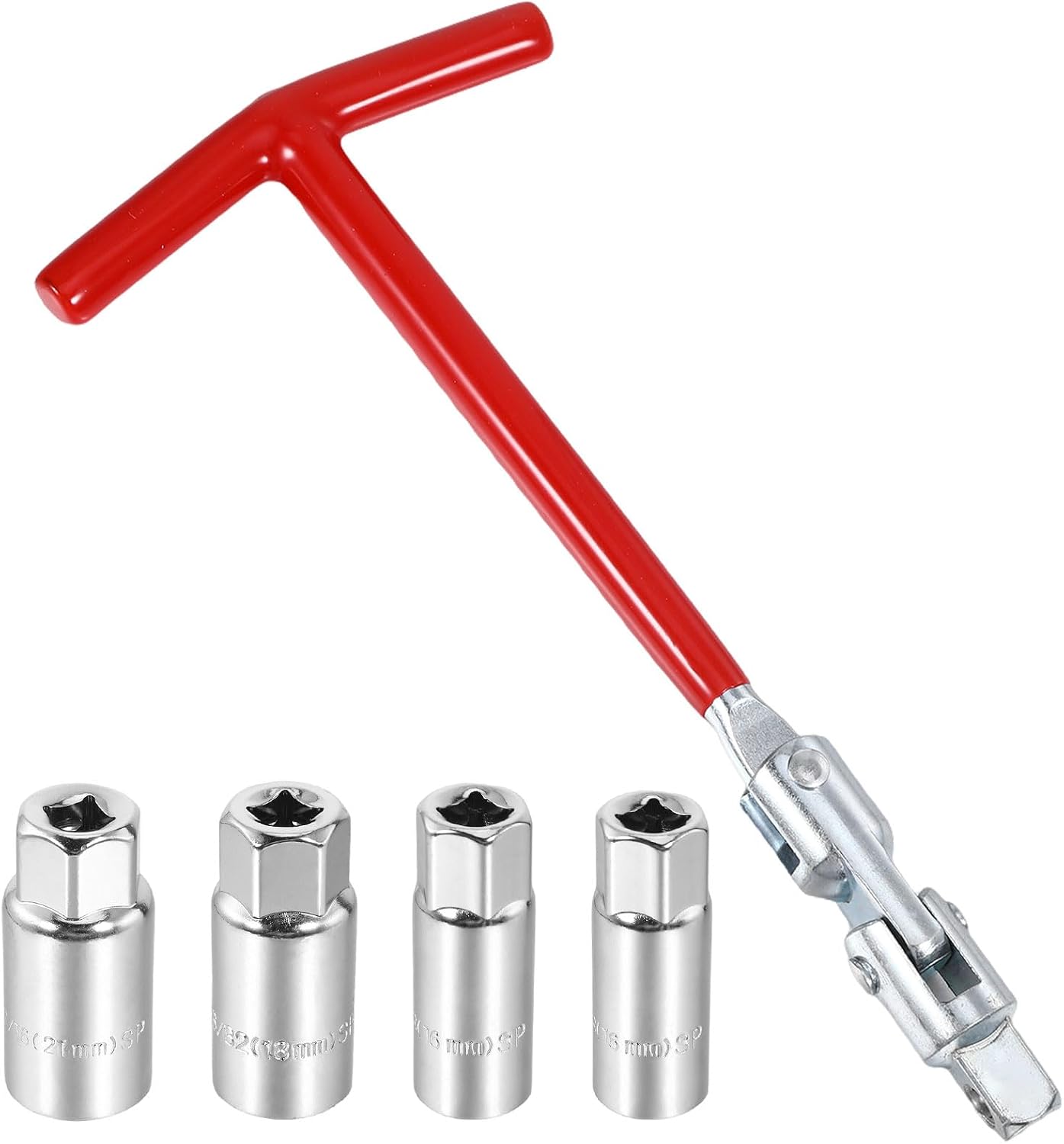 5PCS Spark Plug Socket Wrench Set, T-Handle 14mm(9/16") 16mm (5/8") 21mm (13/16") 18mm (45/64") Universal Spark Plug Wrench Sockets, Removal Tool Kit for Motorcycles Lawn Mowers Small Vehicles