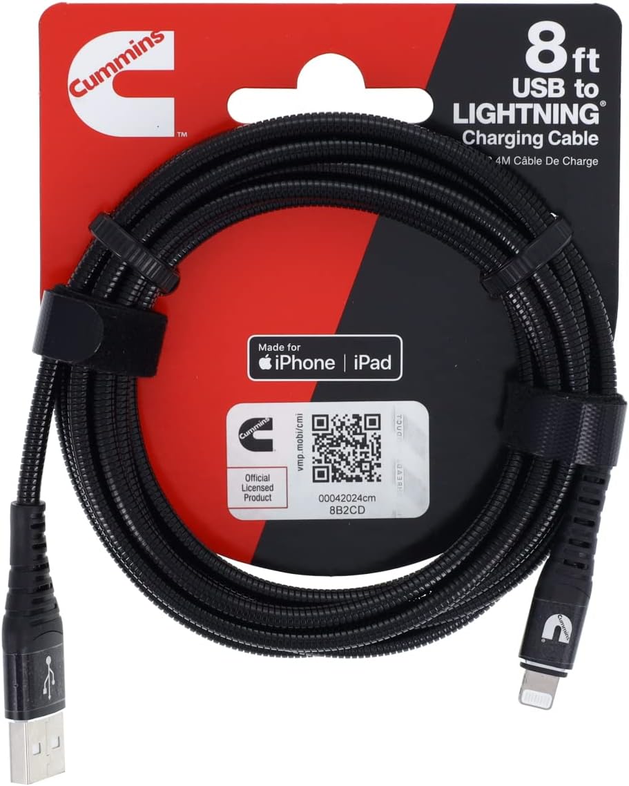 Cummins Lightning® to USB Cable MFi-Certified Compatible with Most Apple® Devices Plus Wrap Attachment 8ft CMN4708
