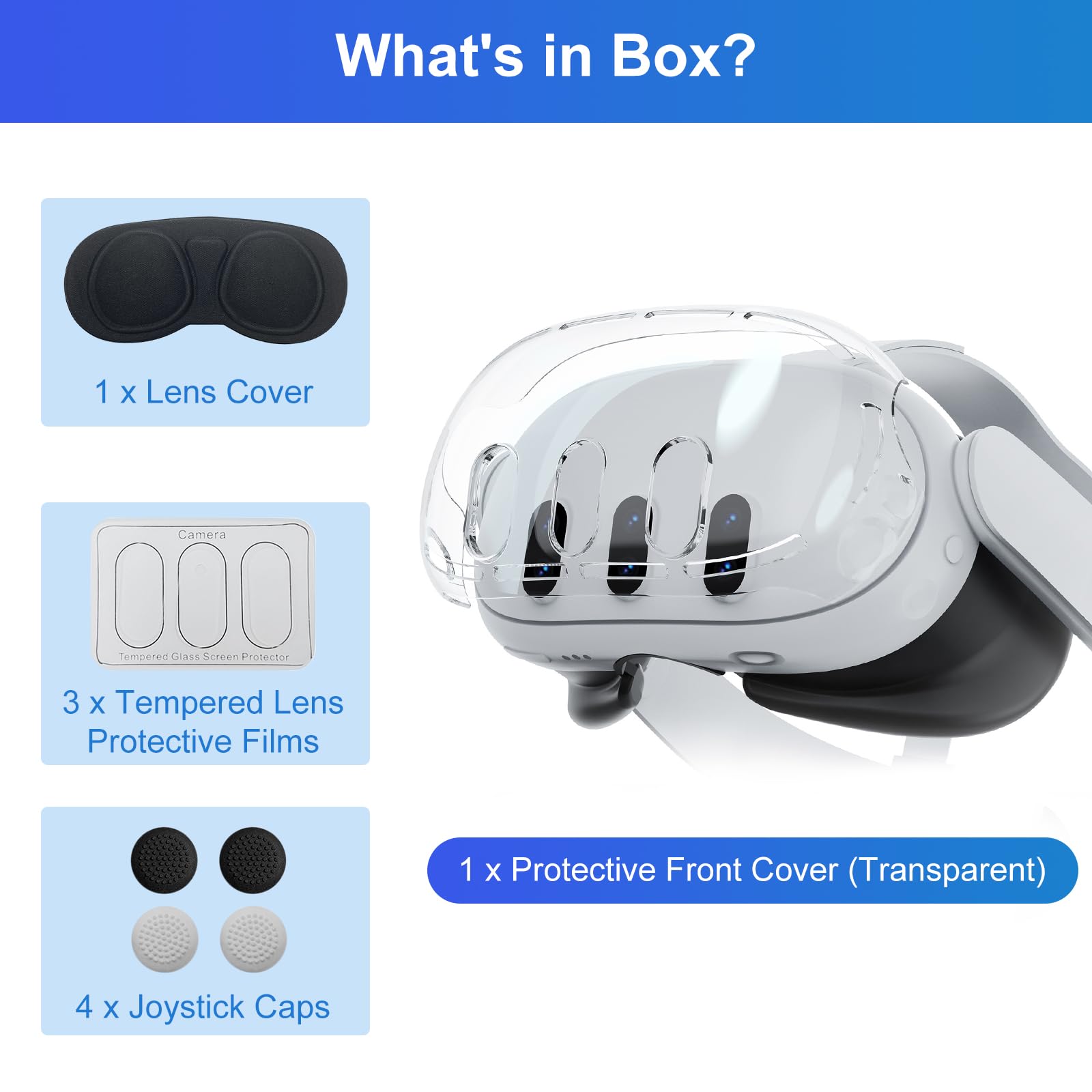 Olycism Coque de Protection pour Meta Quest 3 Accessoires Comprend 1*Couverture avant protectrice 1*Couverture d'objectif 4*Capsules de joystick 3*Protecteur d'objectif trempé pour Oculus Quest 3