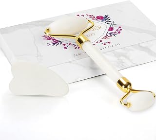 YLTNEUQER Gua Sha Facial Tool & Jade Roller Set - Reduce Puffiness, Lymphatic Drainage, Wrinkle Improvement for Face, Neck, Body | SPA Gift