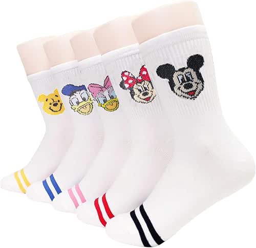 Cartoon Character Series Women's Crew Socks 5 Pairs, Size 5-8