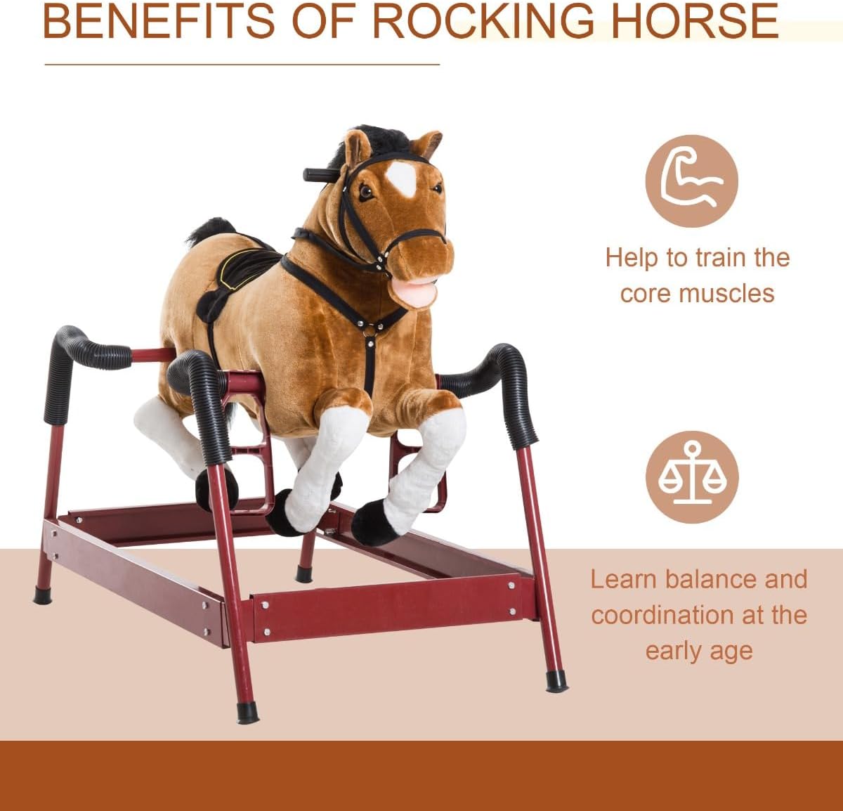 Kids Plush Rocking Horse – Soft Cuddly Seat, Sturdy Rocker Base, Non-Tip Toddler Toy