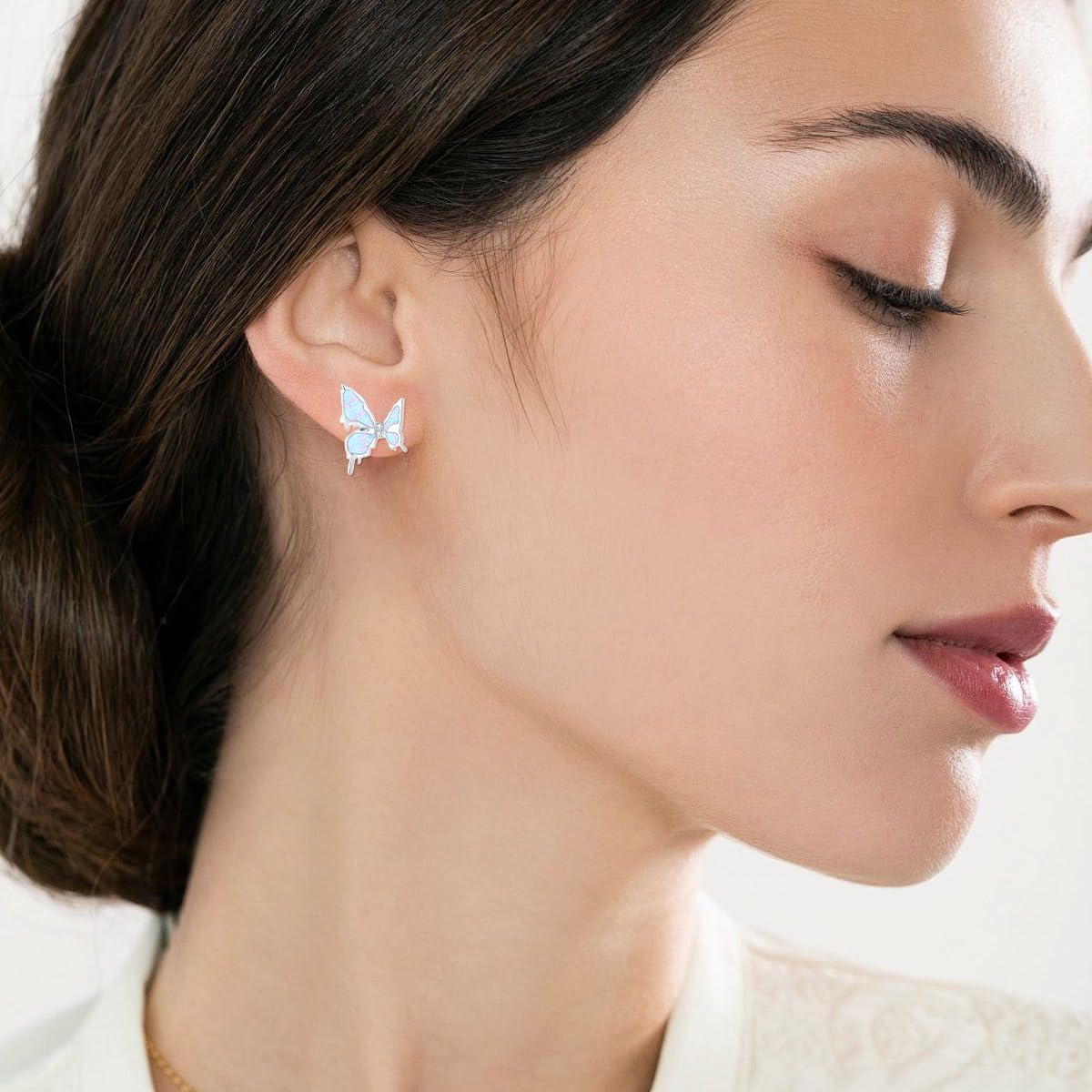 925 Sterling Silver Opal Stud Earrings Opal with Genuine Diamond Butterfly Shape Stud Earrings Anniversary Birthday Gift for Women - Image 4
