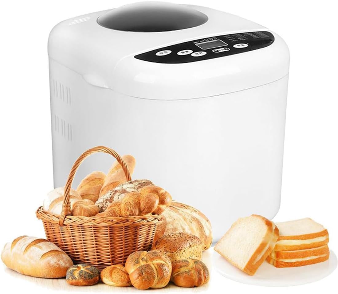 Electric Bread Maker, Automatic Bread Maker Machine, 360° Three-dimensional Baking, Temperature Control with Lcd Display, 19 Menu Settings for Cake, Pizza Dough, Rolls, Home Bakery