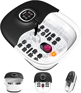 Collapsible Foot Spa Bath with Heat, Remote Control, Temperature Control, Bubbles, Pumice Stone, Red Light, Timer, 16 Mass...