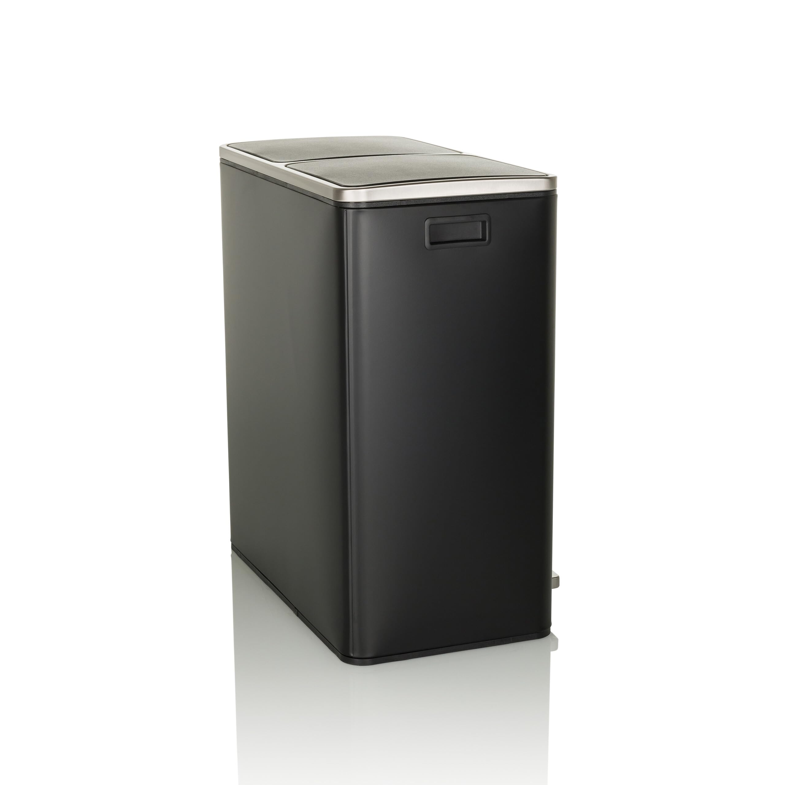 HJH Office Kosz na śmieci 2 x 30 l CLEAN XI System oddzielania śmieci z 2 przegródkami, kosz nożny z amortyzowanym zamknięciem, czarny metal