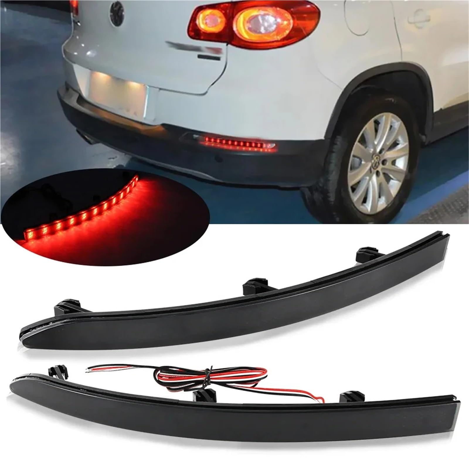 MMLLAOSW Compatible With VW Tiguan 2009 2010 2011 2012 2013 2014 2015 2016 LED Rear Bumper Reflector Light Car Tail Stop Brake Fog Lamp 2Pcs(2pcs RED LENS)