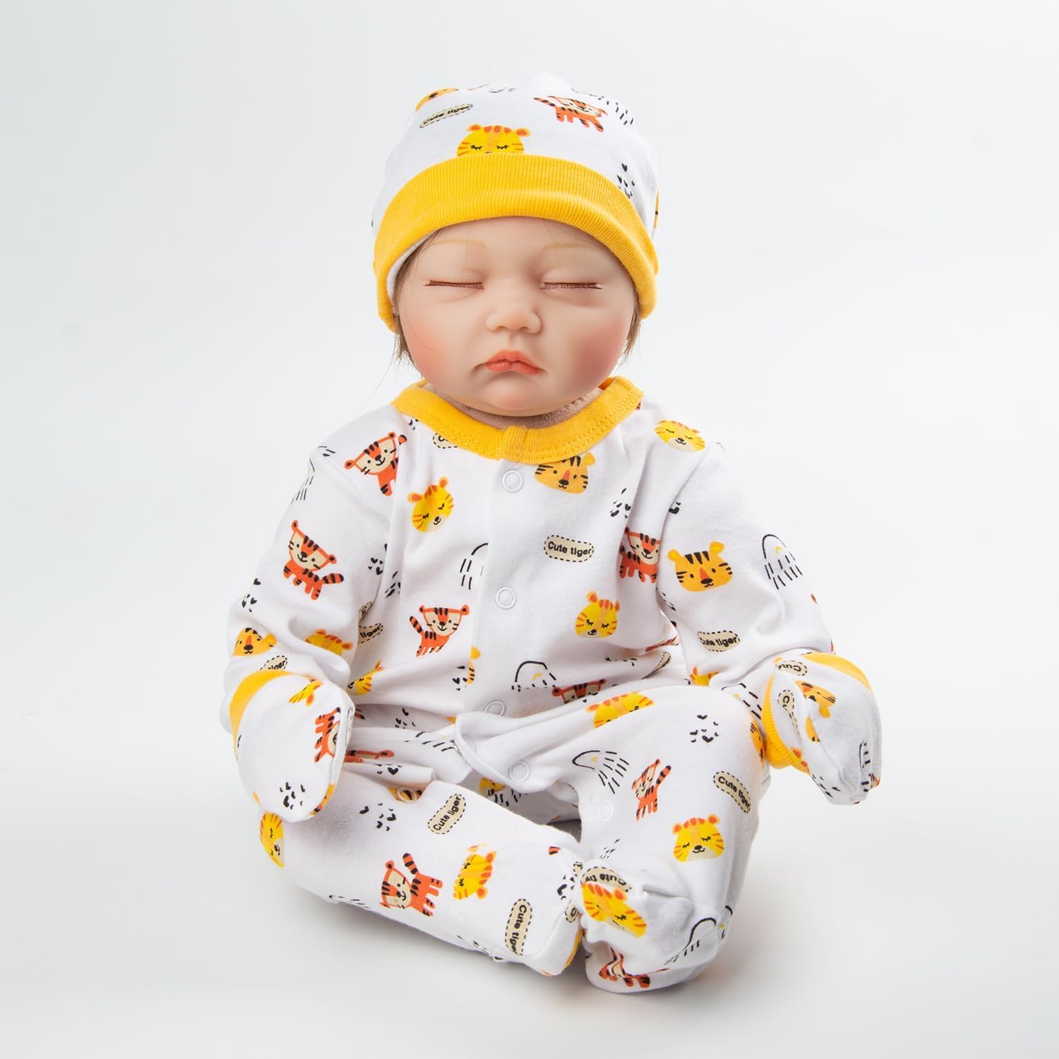 5 Pcs Reborn Baby Doll Clothes Boy Outfits Accessories for 17-20 Inch Reborn Dolls Clothes Tiger Bib+Jumpsuits+Cap Newborn Baby Clothing Set