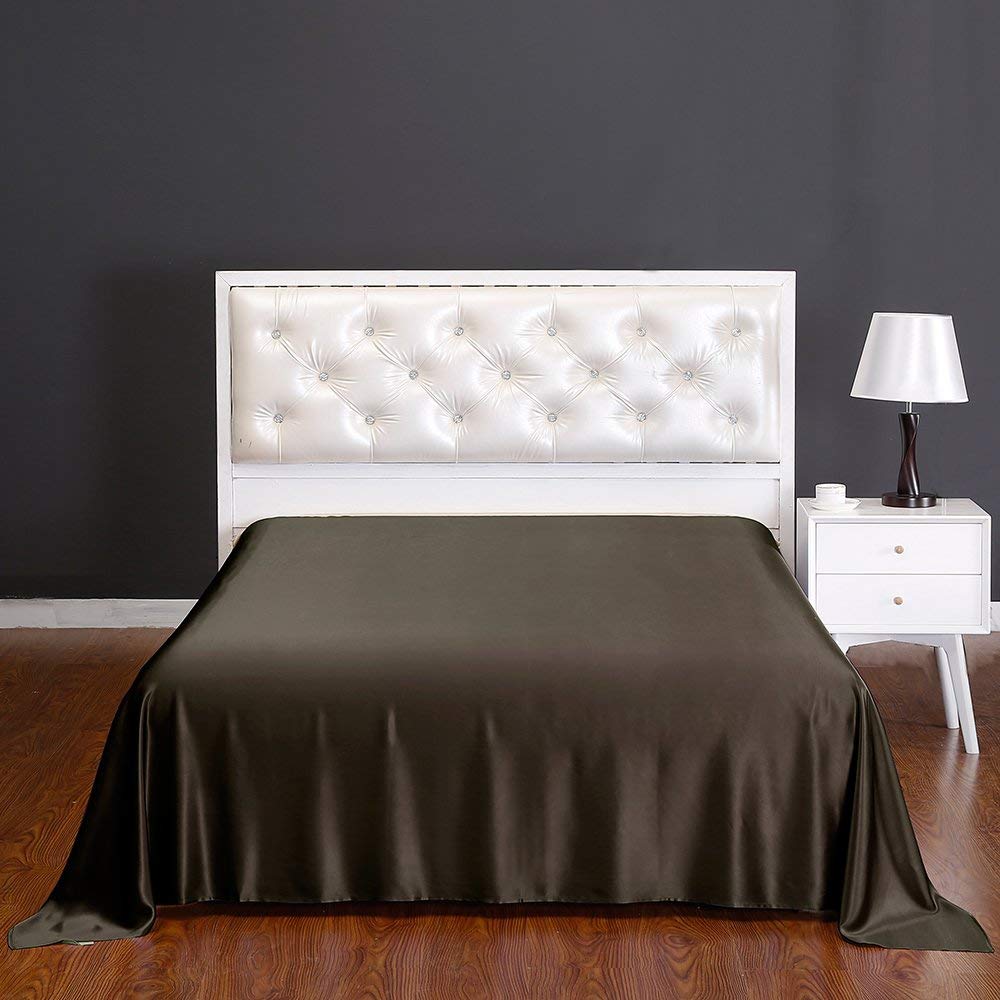 Flow's Linen Satin Silk Flat Sheet, Silk Flat Sheet, Heavy Quality 100% Satin Silk, Soft & Smooth, California King Size, Chocolate