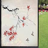 Japanese Window Film Privacy,Cherry Blossom Sakura Tree Branches Romantic Spring Themed Watercolor Picture Kitchen Decoration Decorative Static Cling Film,Coral Black 24 x 36