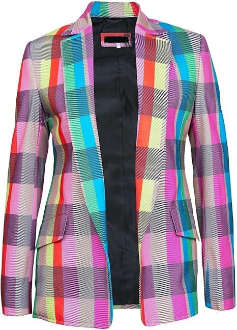 Womens Multi-Color Checkered Blazer - Casual Plaid Blazer Weddings Party Dinner
